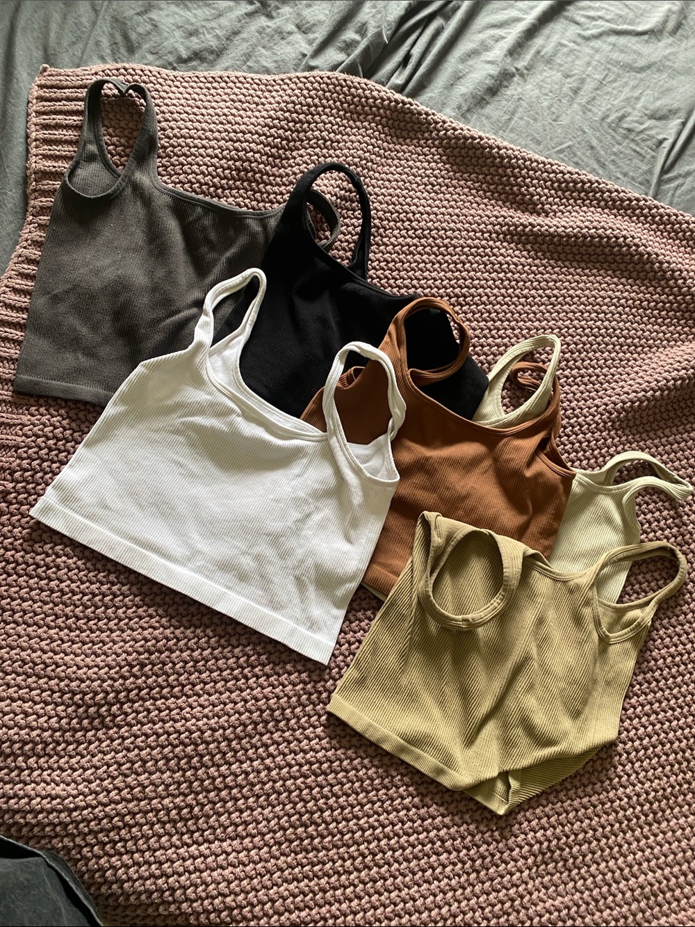 Ribbed Scoop Neck Crop Tank - Black, White, Brown, Olive, Gray